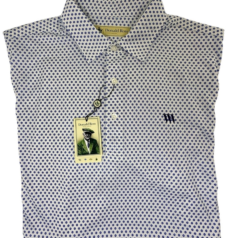 New Donald Ross Golf Polo Shirt Moisture Wicking White Navy Large